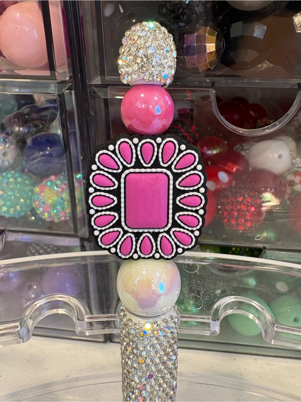 Hand Crafted Pink and White Crystal-Accented Western Decorative Pen